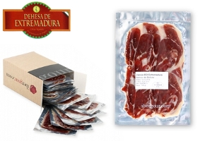 100 gr. Packung Aufschnitt Hinterschinken mit Herkunftsbezeichnung Dehesa de Extremadura Bellota