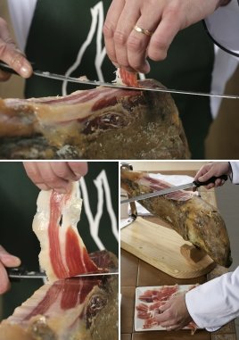 Den Schinken in Scheiben schneiden (Aufschnitt)