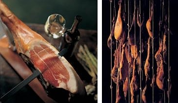 Serrano-Schinken und eine Bodega mit Serrano-Schinken